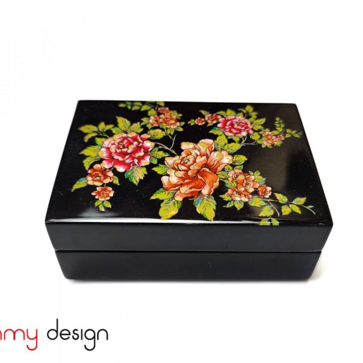 Black rectangle lacquer business card box with rose pattern 10*7*H4 cm